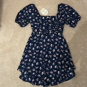 Women’s Altar’d State Navy and Pink Floral Short Sleeve Dress Size Small NWT